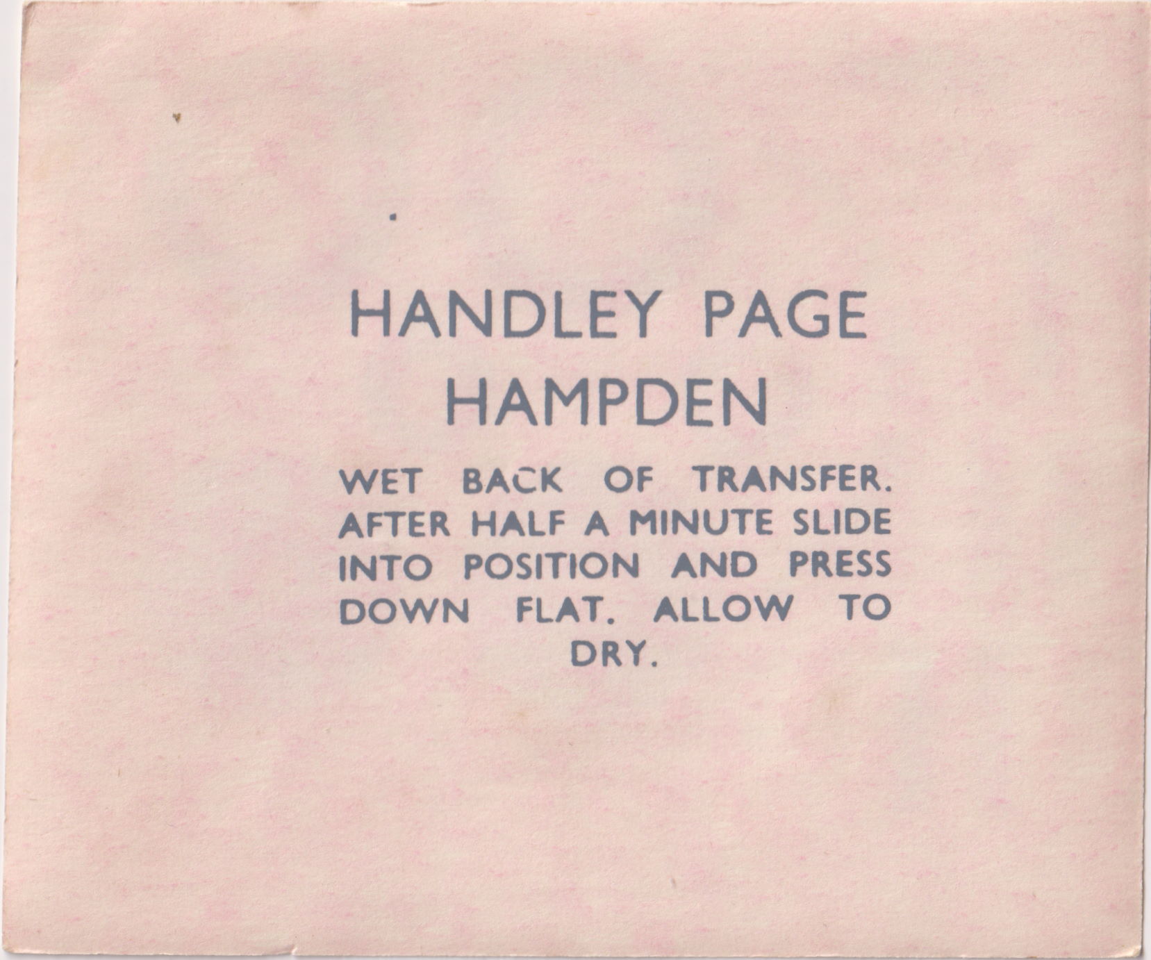 FROG 397P Handley Page Hampden, IMA Ltd 1959, waterslide transferes paper backing